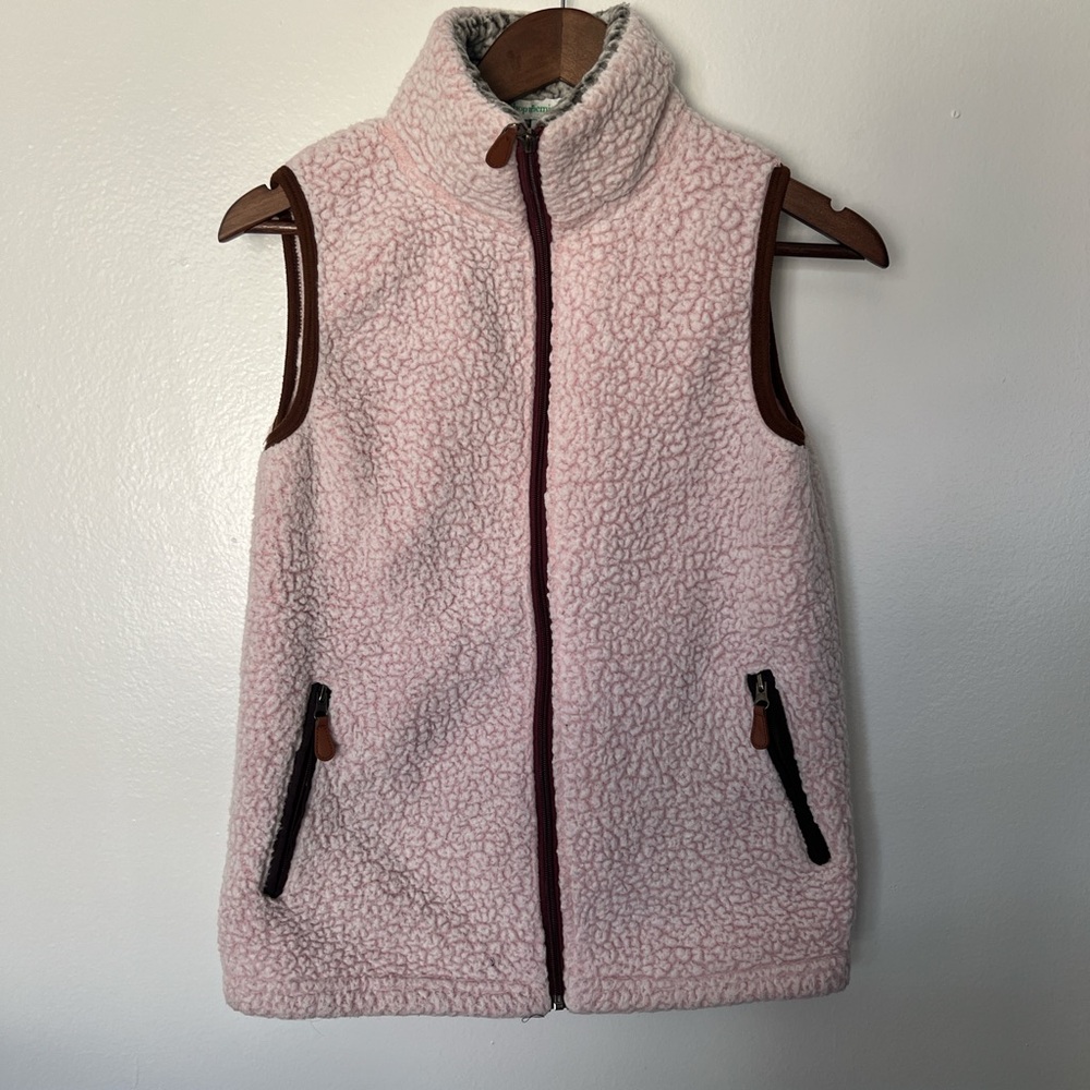 Mint Dusty Pink Sherpa Vest with Stand-Up Collar